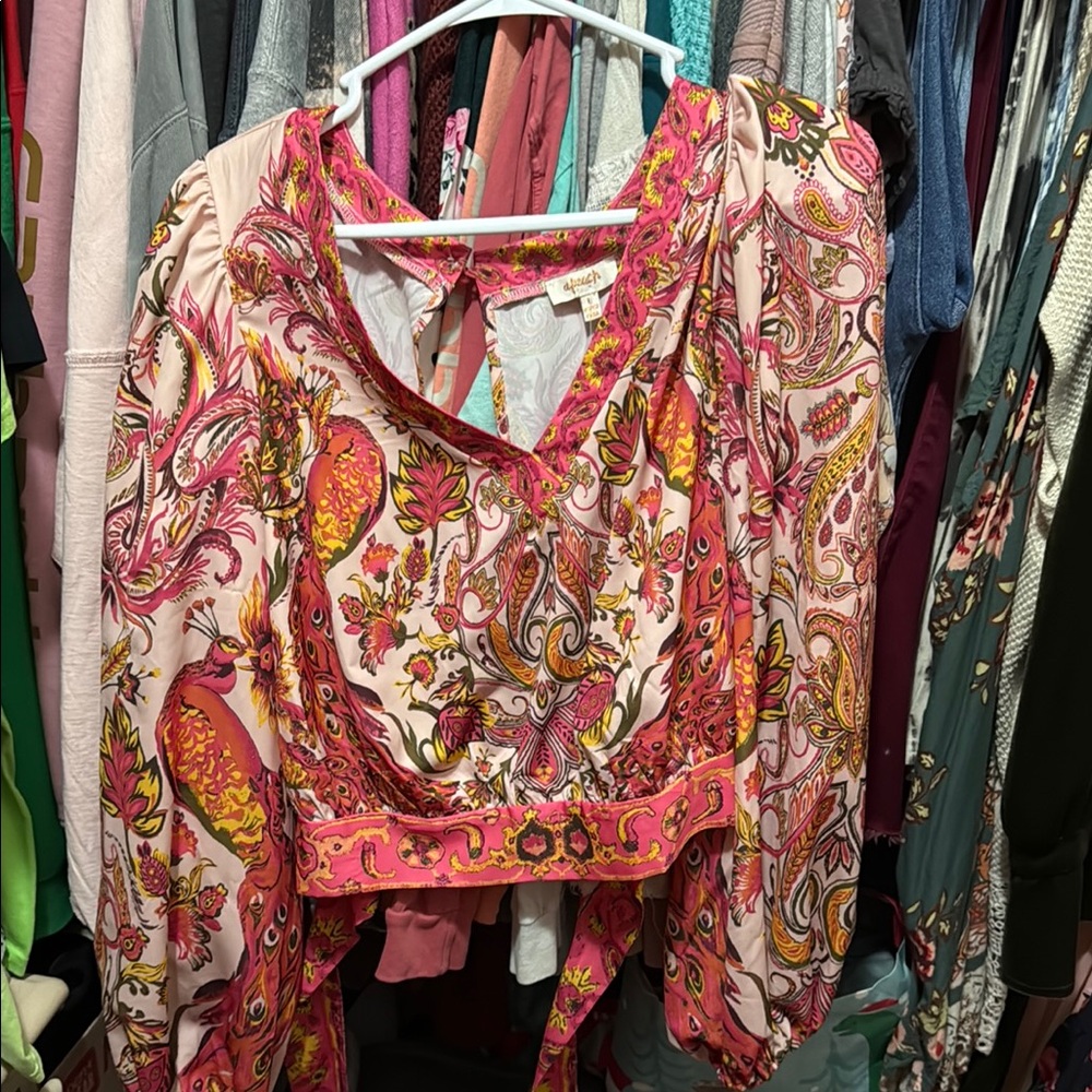 Vibrant Red and Orange Crop Blouse with Flutter Sleeves